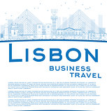 Outline Lisbon city skyline with blue buildings and copy space