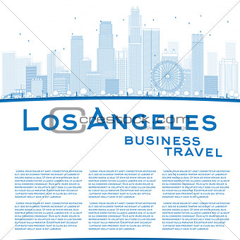 Outline Los Angeles Skyline with Blue Buildings and copy space