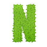 Uppecase letter N consisting of green leaves
