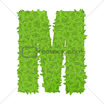 Uppecase letter M consisting of green leaves