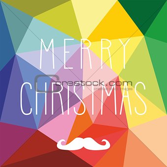 Holidays vector card with hipster mustache and hand drawn Merry Christmas