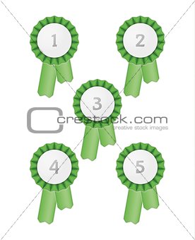five award ribbons
