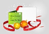 christmas card with balls and ribbons