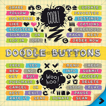 Hand Drawn Sketchy Doodle Buttons Set
