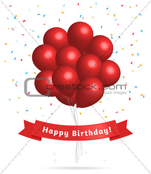 Realistic red balloons. Birthday background.