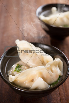 Asian appetizer dumplings soup 