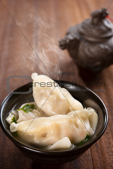 Popular Asian food dumplings soup 
