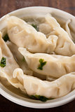 Close up Asian food dumplings soup 