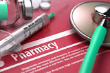 Pharmacy. Medical Concept on Red Background.