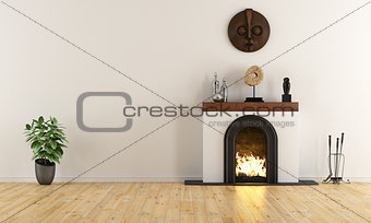Empty room with minimalist fireplace