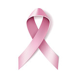 Realistic pink ribbon isolated on white.