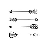 Hand-drawn vector arrows with feathers
