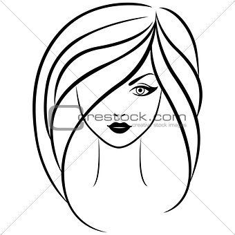 Abstract outline portrait of young girl