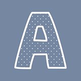 A vector alphabet letter with white polka dots on blue background