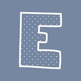 E vector alphabet letter with white polka dots on blue background