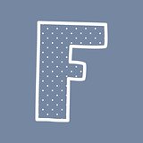 F vector alphabet letter with white polka dots on blue background