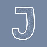 J vector alphabet letter with white polka dots on blue background