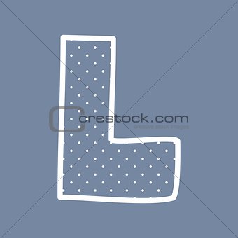 L vector alphabet letter with white polka dots on blue background