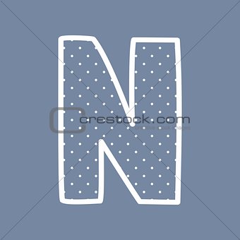 N vector alphabet letter with white polka dots on blue background