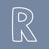 R vector alphabet letter with white polka dots on blue background