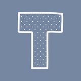 T vector alphabet letter with white polka dots on blue background