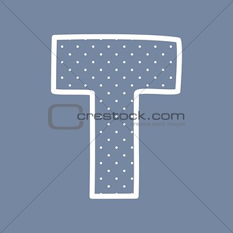 T vector alphabet letter with white polka dots on blue background
