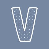 V vector alphabet letter with white polka dots on blue background