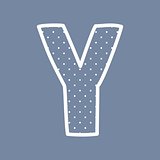 Y vector alphabet letter with white polka dots on blue background