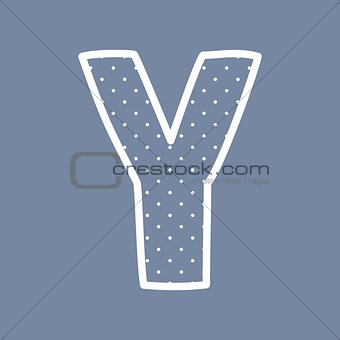 Y vector alphabet letter with white polka dots on blue background