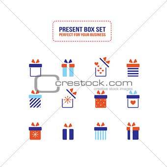 Present gift box icon set Christmas New Year Holiday concept
