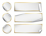 Set of white rectangular and round paper stickers