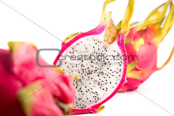 Three dragon fruits, selective focus on middle one  