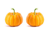 Two small decorative orange pumpkins  