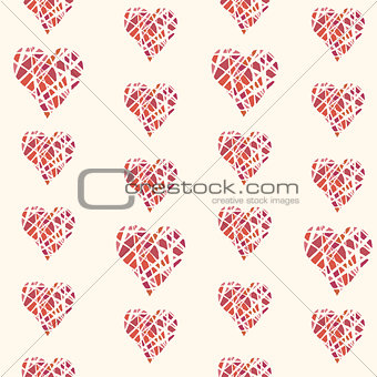Vector seamless pattern with hand drawn red hearts