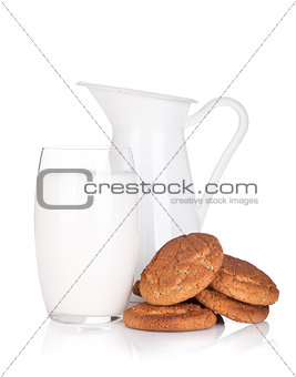 Milk jug, glass and cookies