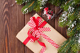 Christmas gift box and snow fir tree