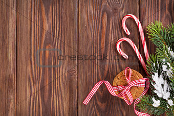 Christmas gingerbread cookies, candy cane and tree