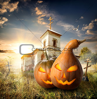 Pumpkins on churchyard