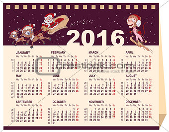 2016 calendar. Desk calendar
