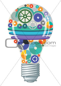 Light bulb with gears and cogs working together