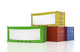 Stack of freight containers with blank white banner.