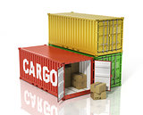 Open container with cardboard boxes. Cargo.