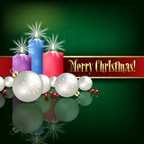 Abstract background with Christmas decorations and candle