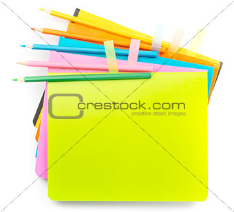 Crayons on copybooks
