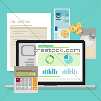 accounting software balance sheet money calculator application laptop