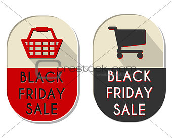 black friday sale labels with shopping basket and cart