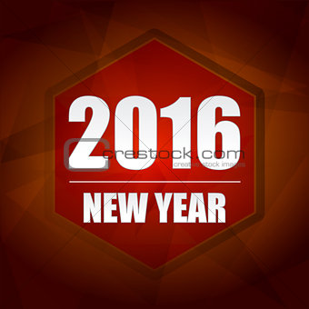 happy new year 2016 in red hexagon label