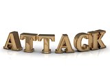 ATTACK- inscription of bright gold letters on white 