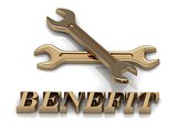 BENEFIT- inscription of metal letters and 2 keys 