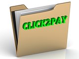 CLICK2PAY- bright color letters on a gold folder 
